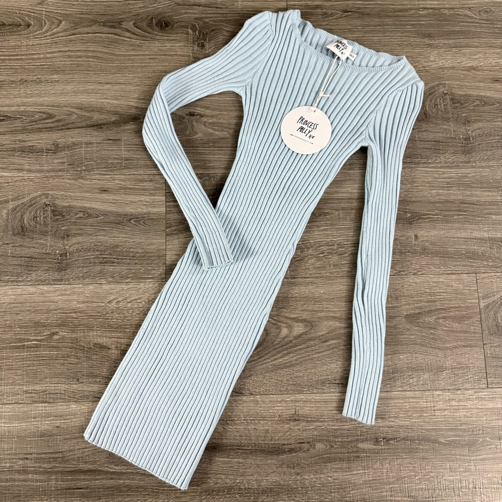 NWT Princess Polly Sahill Mini Ribbed Dress Baby Blue Size XS / S - Picture 3 of 9